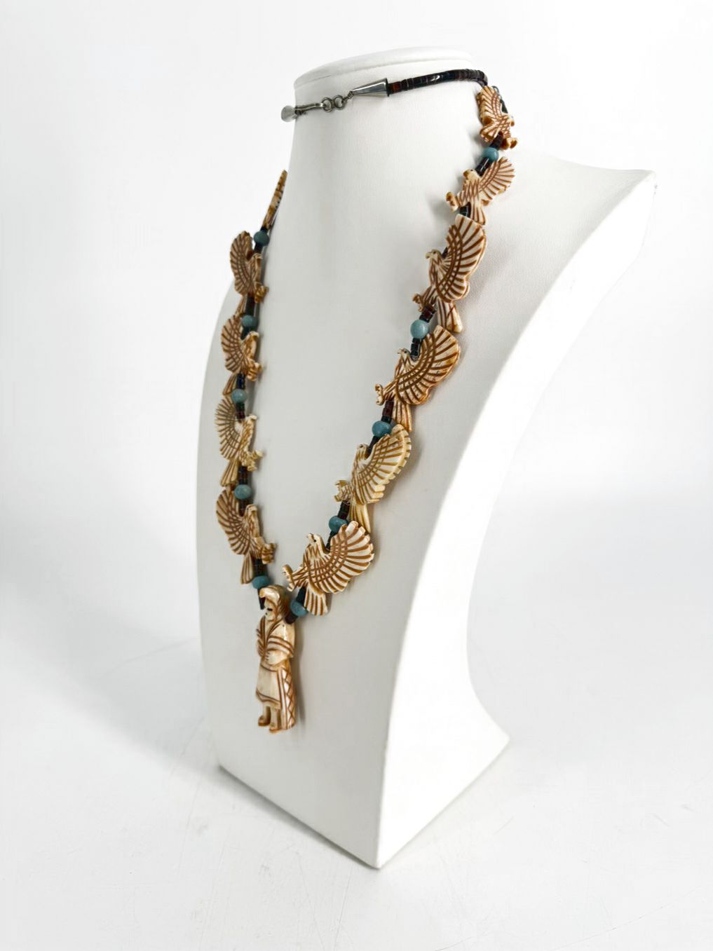 NATIVE AMERICAN White Bone & Turquoise Eagle Necklace