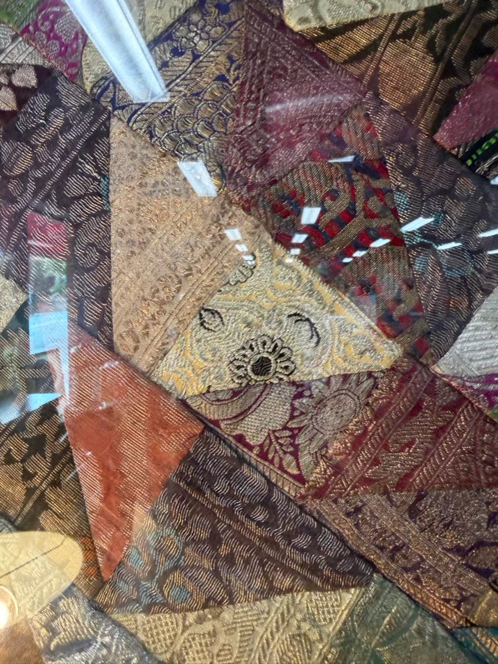 Multi Colored Silk Fabric In Gold Frame