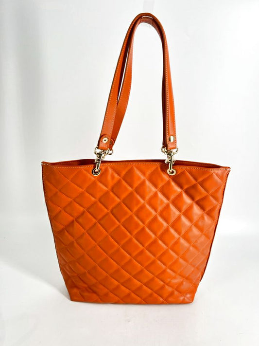 J MCLAUGHLIN Orange Quilted Tote Bag