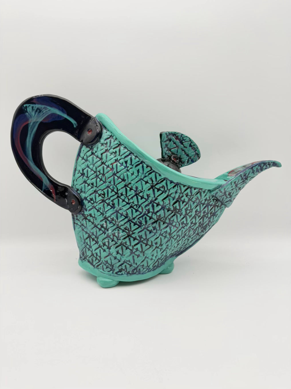 PITTMAN Aqua & Navy Pottery Large Teapot