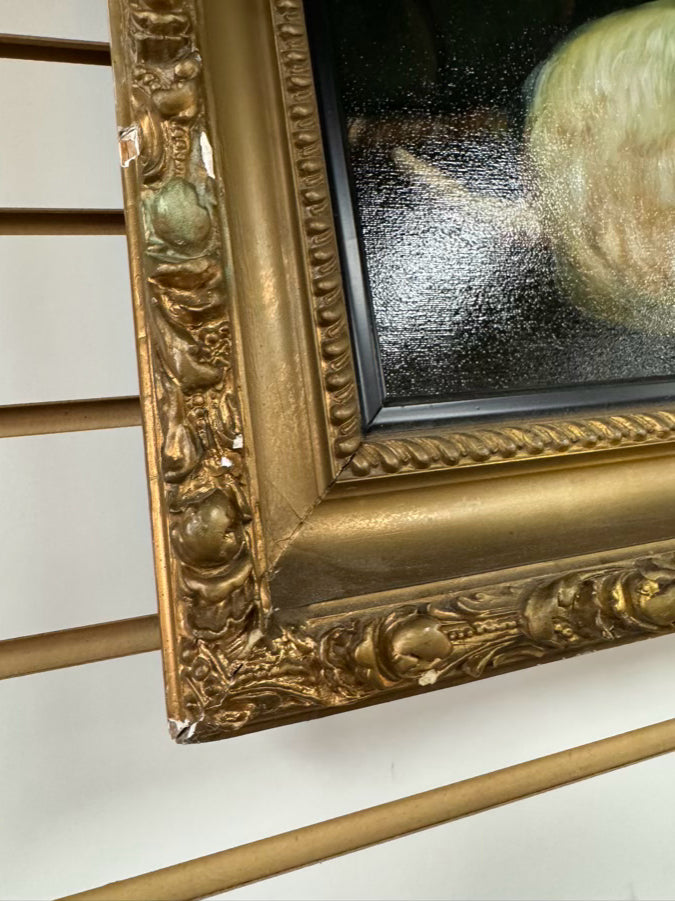 White Scottish Terrier Painting in Ornate Gold Frame