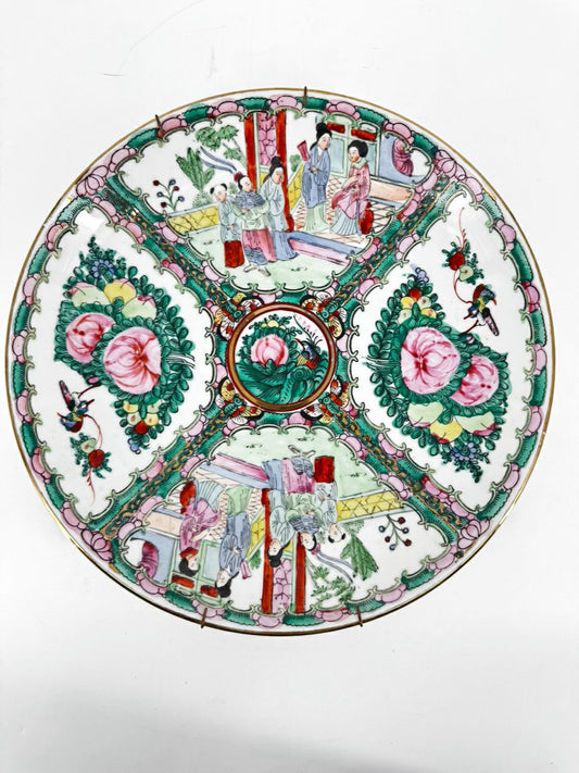 Pink & Green Rose Medallion Decorative Plate w/ Hanger