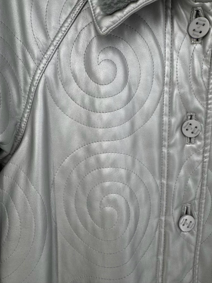 HOUSE OF SUNNY Size 6 Silver Swirl Fleece-Lined Coat