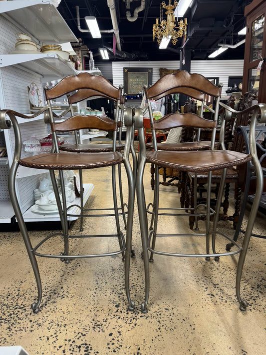 Gray Iron & Leather Set of 4 Barstools