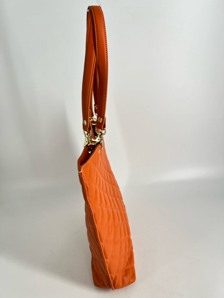 J MCLAUGHLIN Orange Quilted Tote Bag