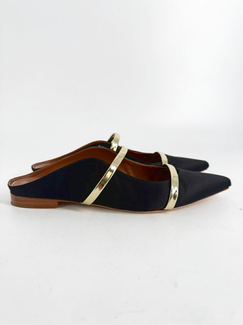 MALONE SOULIERS Size 8 Black & Gold Leather Flats