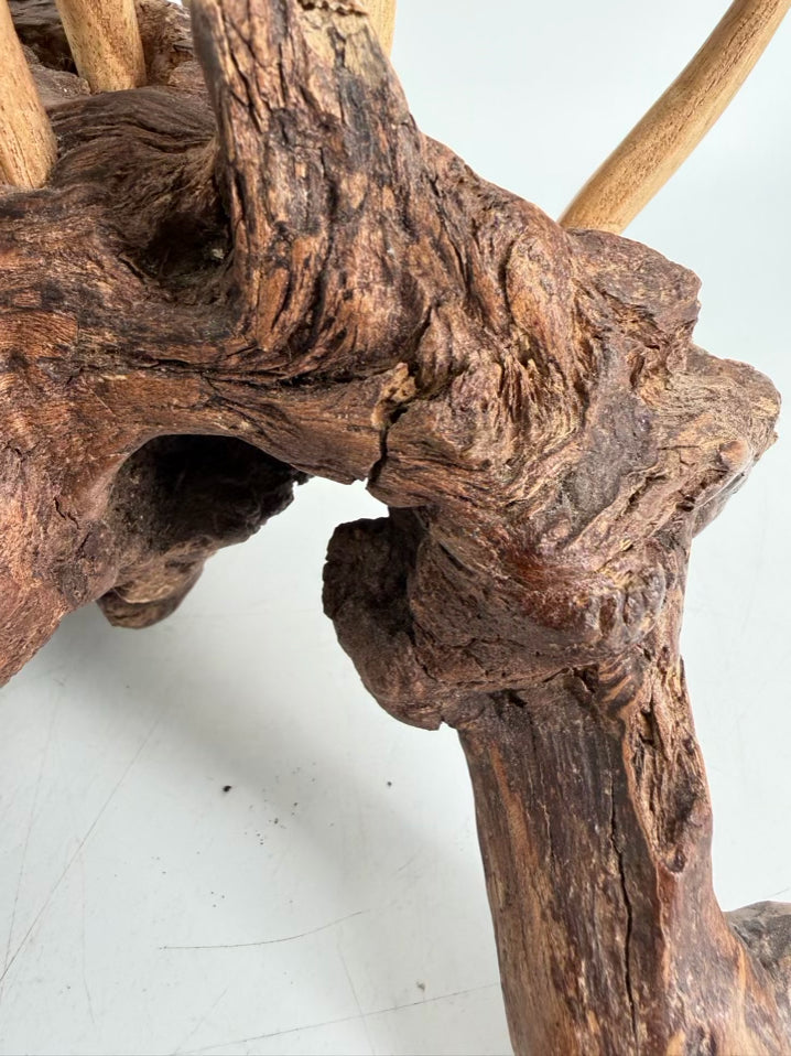 Tan & Brown Wood Carved Mushrooms On Wood Base