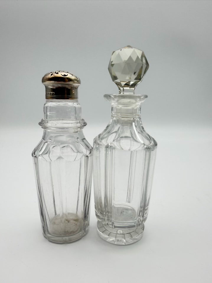 VINTAGE Silver Plate & Glass Cruet & Dispenser 7 Piece Set w/ Holder