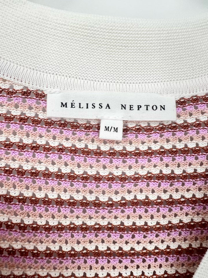 MELISSA NEPTON Size M Lavender & Cream Mesh Knit Top