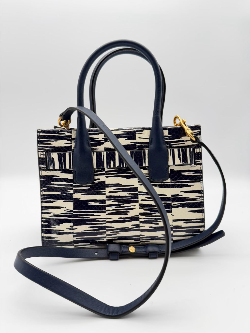 TORY BURCH Gemini Link Blue & White Snakeskin Tote