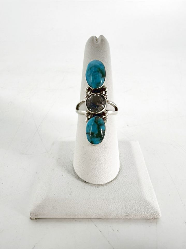 RUNNING BEAR STERLING SILVER Turquoise Look Oval Ring