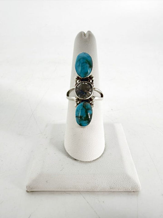 RUNNING BEAR STERLING SILVER Turquoise Look Oval Ring
