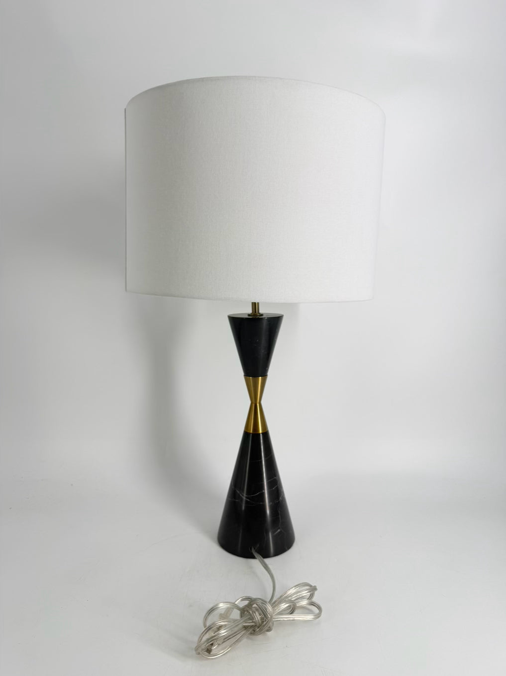Black & Gold Marble & Brass Lamp w/ White Shade