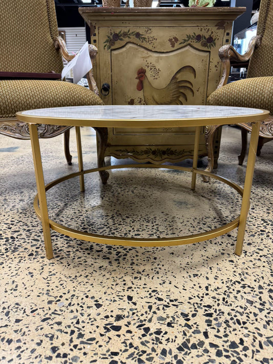 Gold & White Metal & Faux Marble Top Round Coffee Table