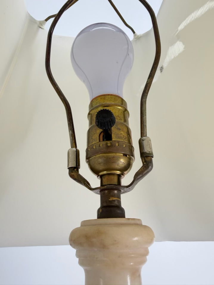 VINTAGE White Alabaster Urn Lamp w/ Shade
