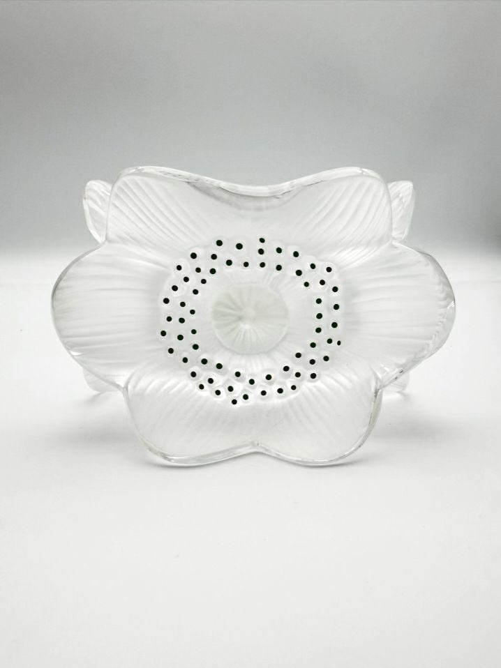 SIGNED LALIQUE Frosted Glass Anemone Candle Holders