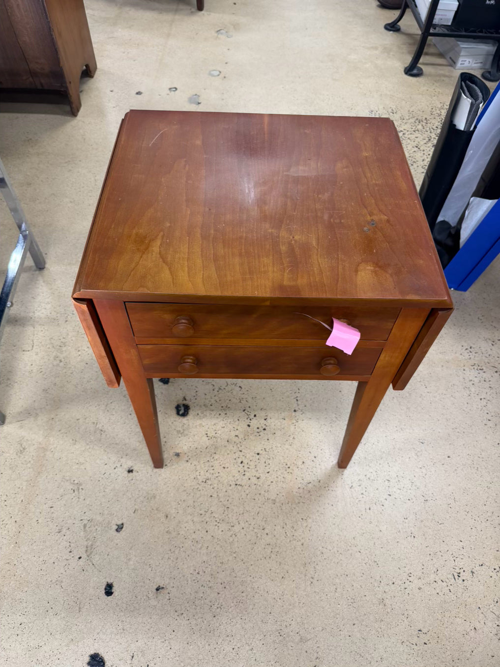 VINTAGE Light Wood Drop Leaf Table w/ 2 Drawers