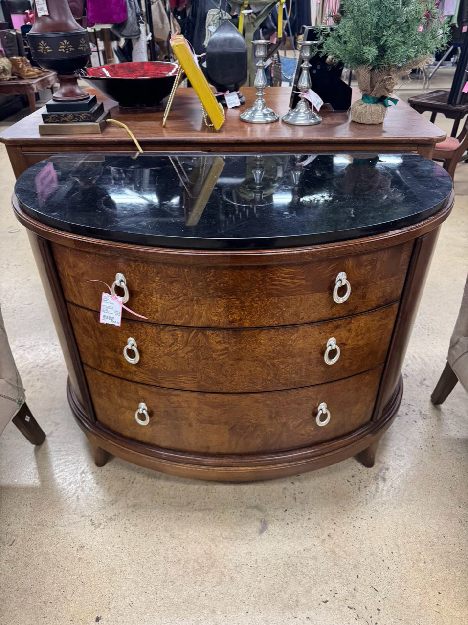 THOMASVILLE Wood Bow Front Credenza w/ Black Stone Top