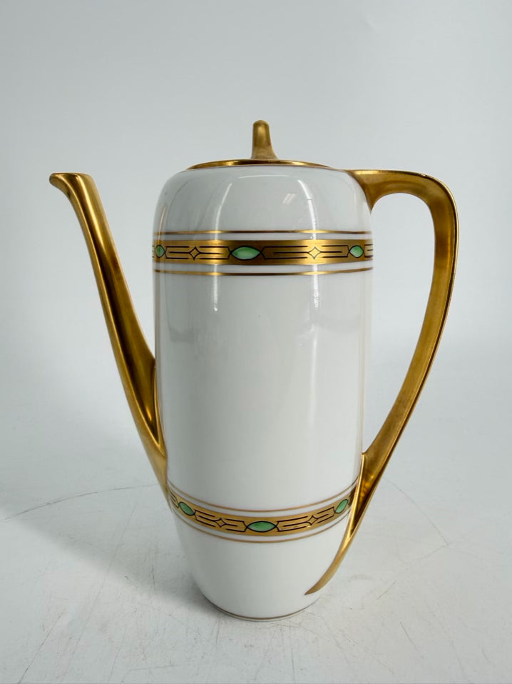 RS GERMANY White, Green & Gold Porcelain Coffee Service Setting For 5
