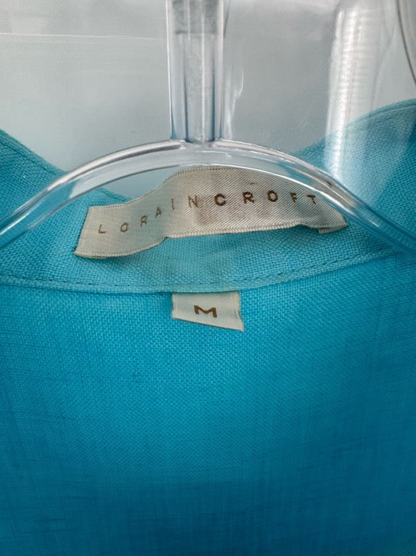 LORAIN CROFT Size M Aqua Linen Button Up Top