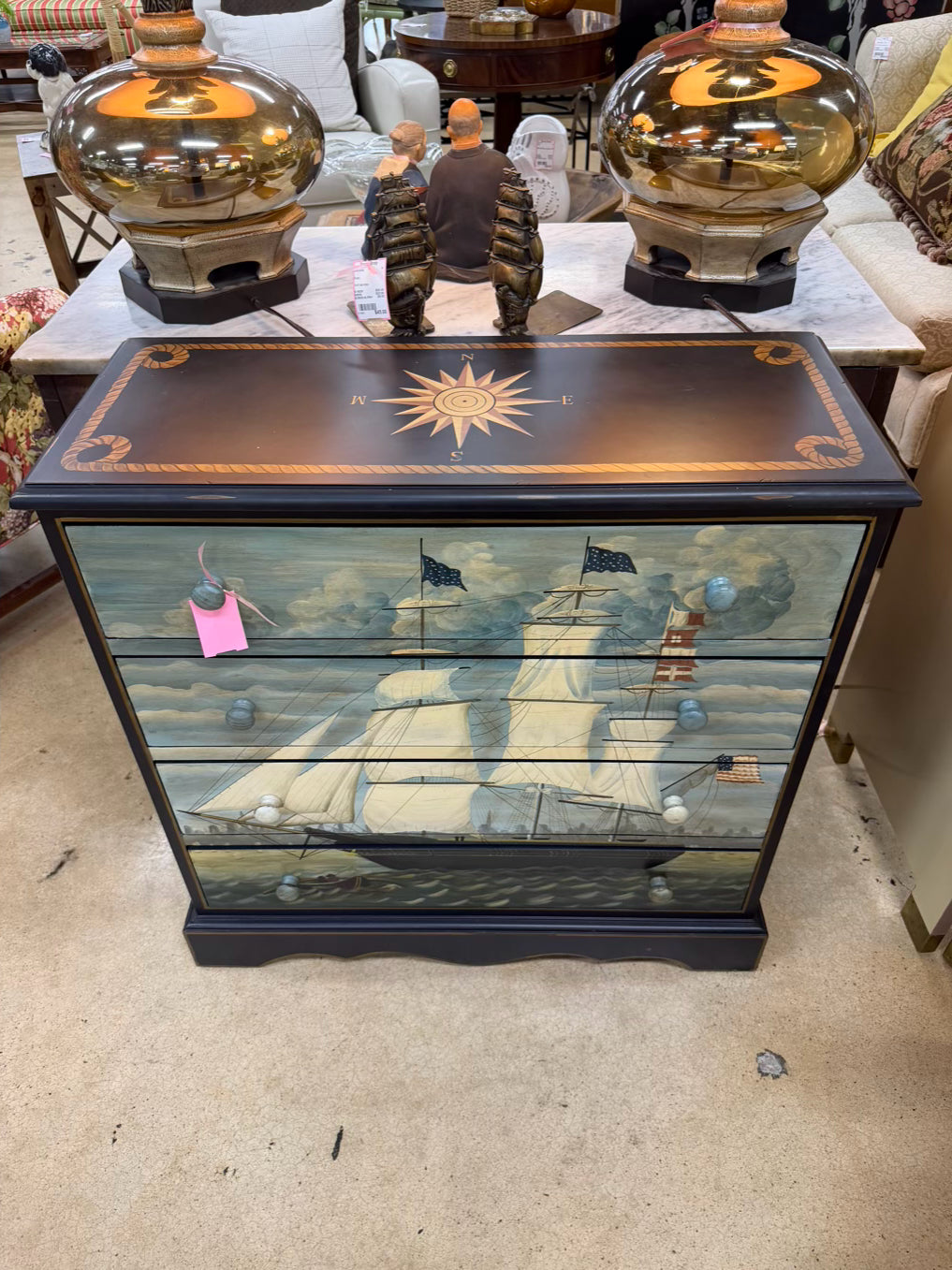 Blue & Cream Wood Ship & Star 4 Drawer Chest