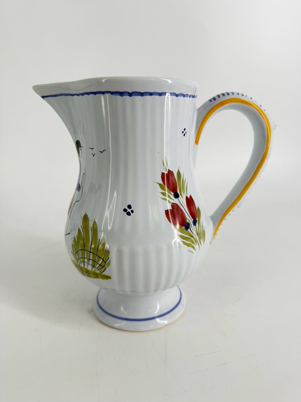 QUIMPER Mistral Blue White, Blue & Yellow Ceramic Pitcher