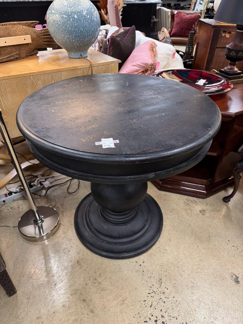 RESTORATION HARDWARE Black Painted Wood Shabby Chic Pedestal Table