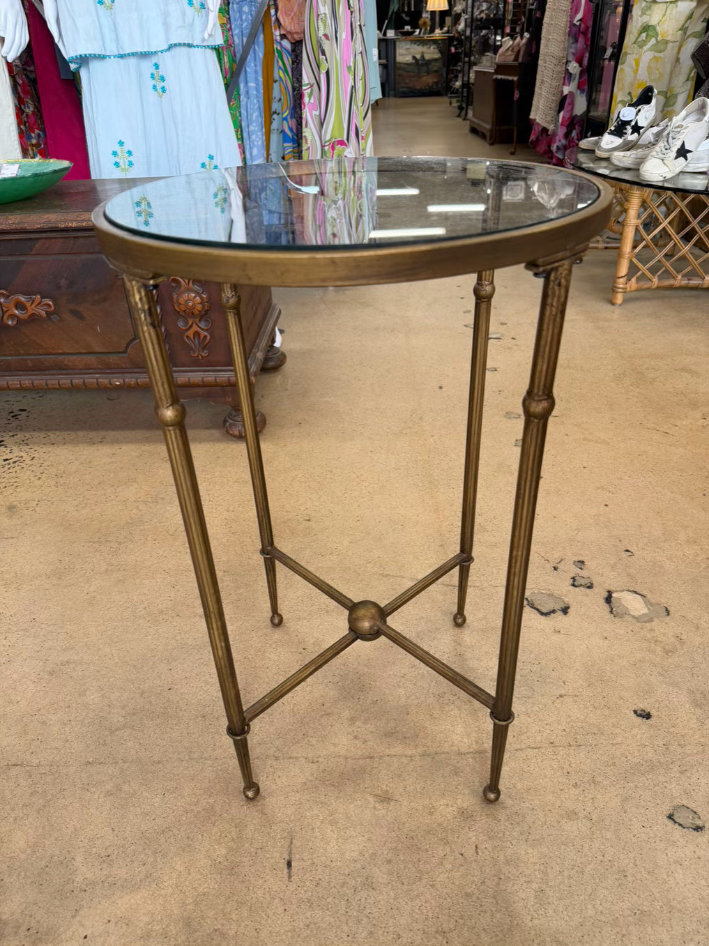 Gold & Clear Metal & Glass Round Occasional Table