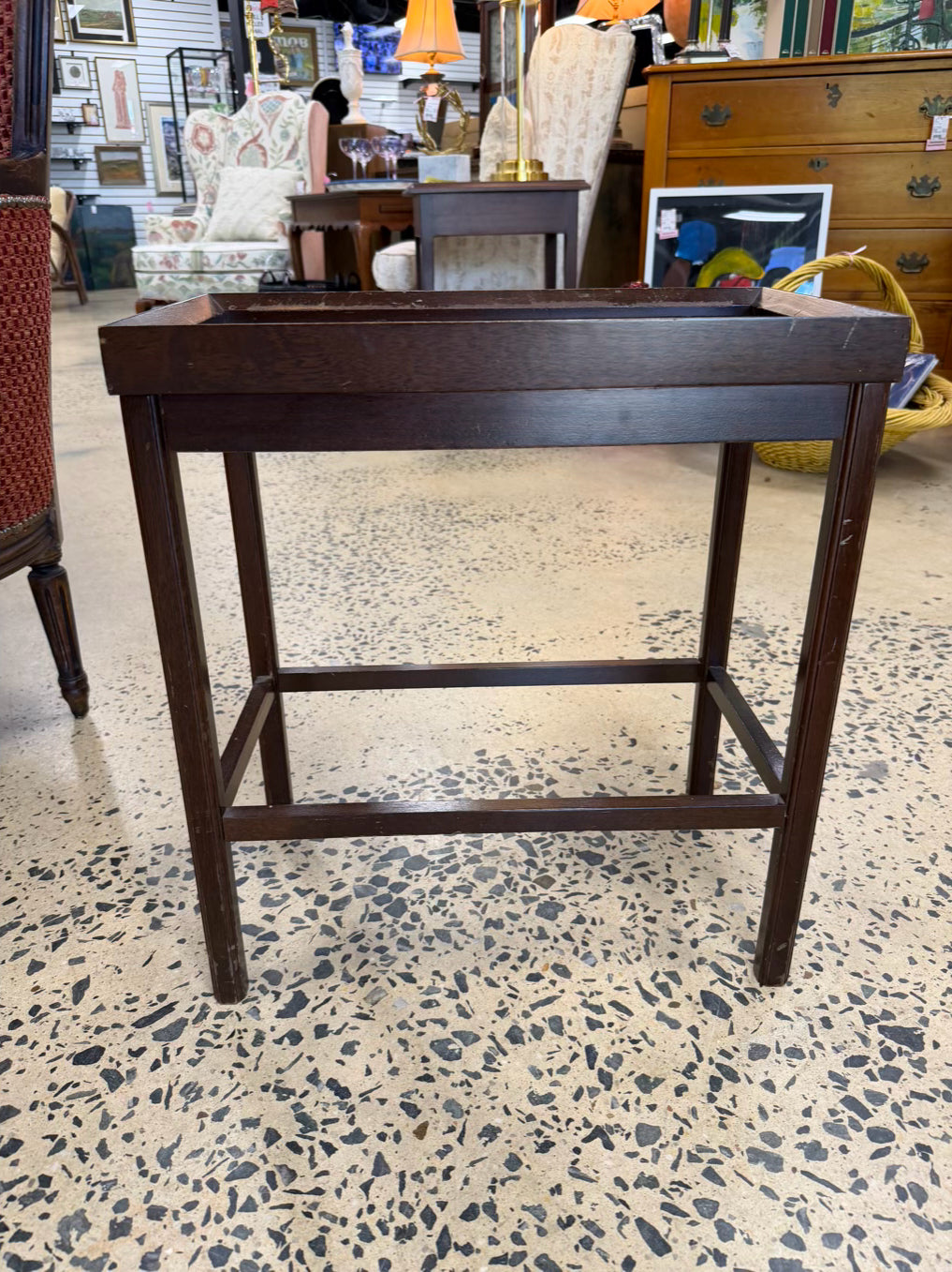 Brass Brown Wood Chippendale Side Table