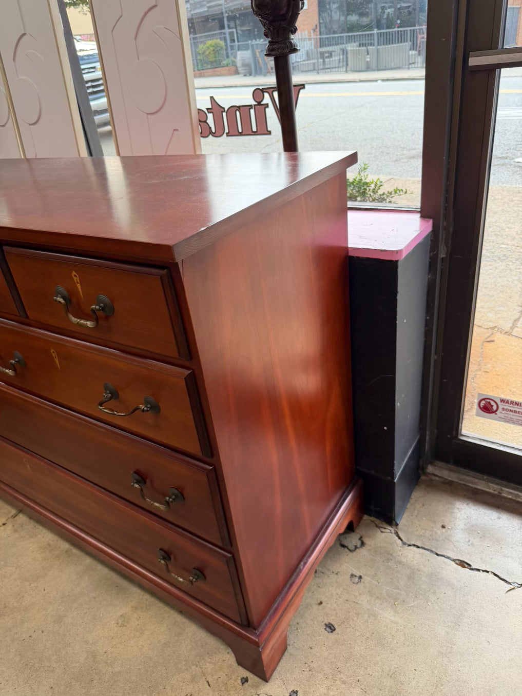 ANTIQUE Dark Brown Wood Chest w/ Cutout Key Hole Design