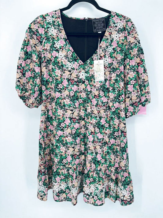 JOHNNY WAS Size S Green & Pink Floral Embroidered Rebekah Poplin Mini Dress NWT