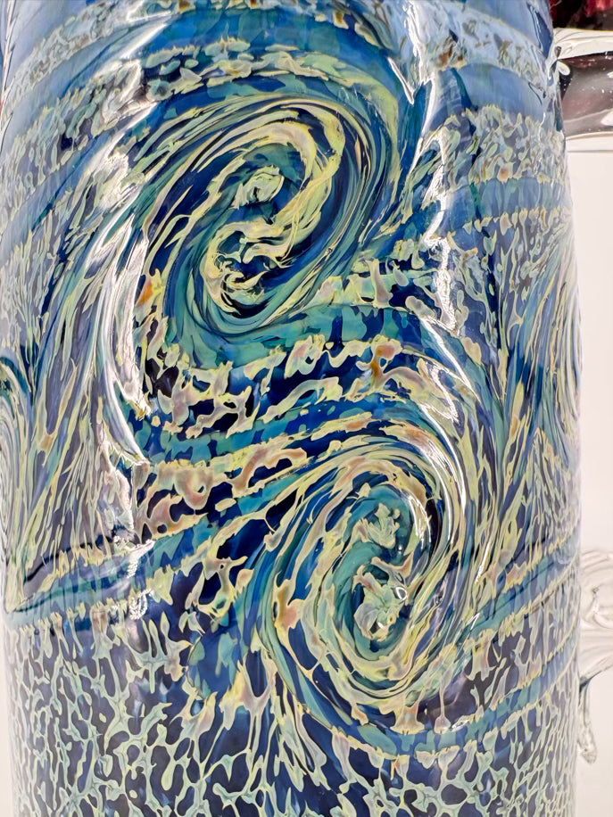 Blue & Yellow Blown Glass Stary Night Pitcher