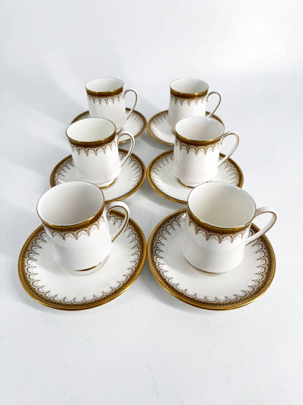 ROYAL ALBERT White & Gold Bone China Cup & Saucer Set Of 6