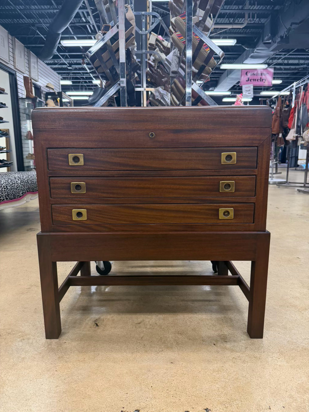 Wood Campaign Silver Chest w/ 3 Drawers