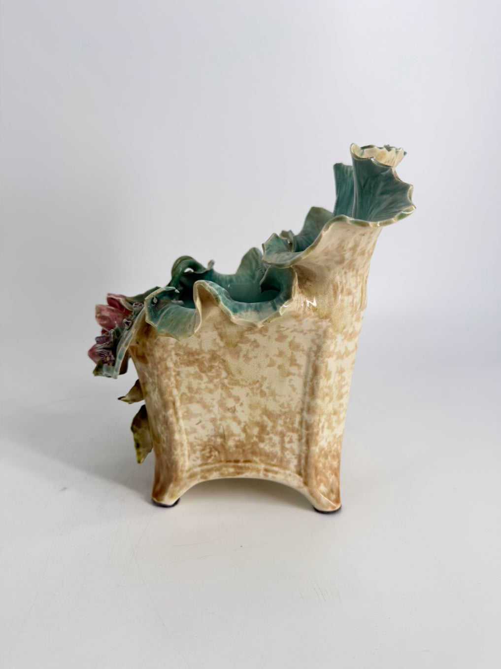 ENGLAND Aqua & Tan Majolica Pair Of Slip Pot Platters