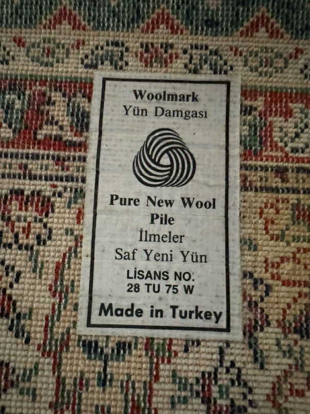 Green & Red Wool Medallion Oriental Rug