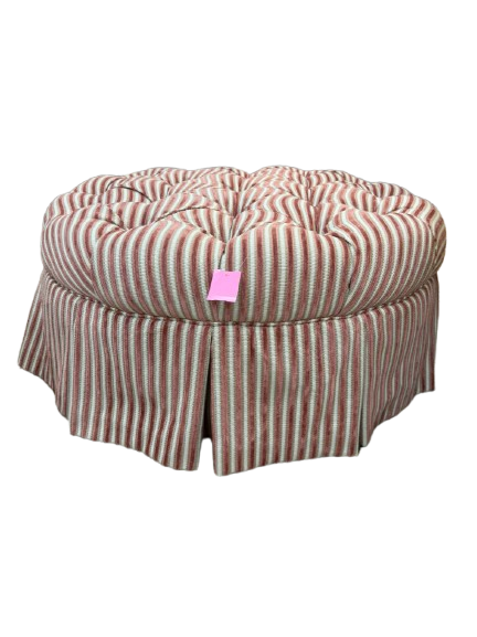 Pink, Green & White Tufted Stripe Ottoman