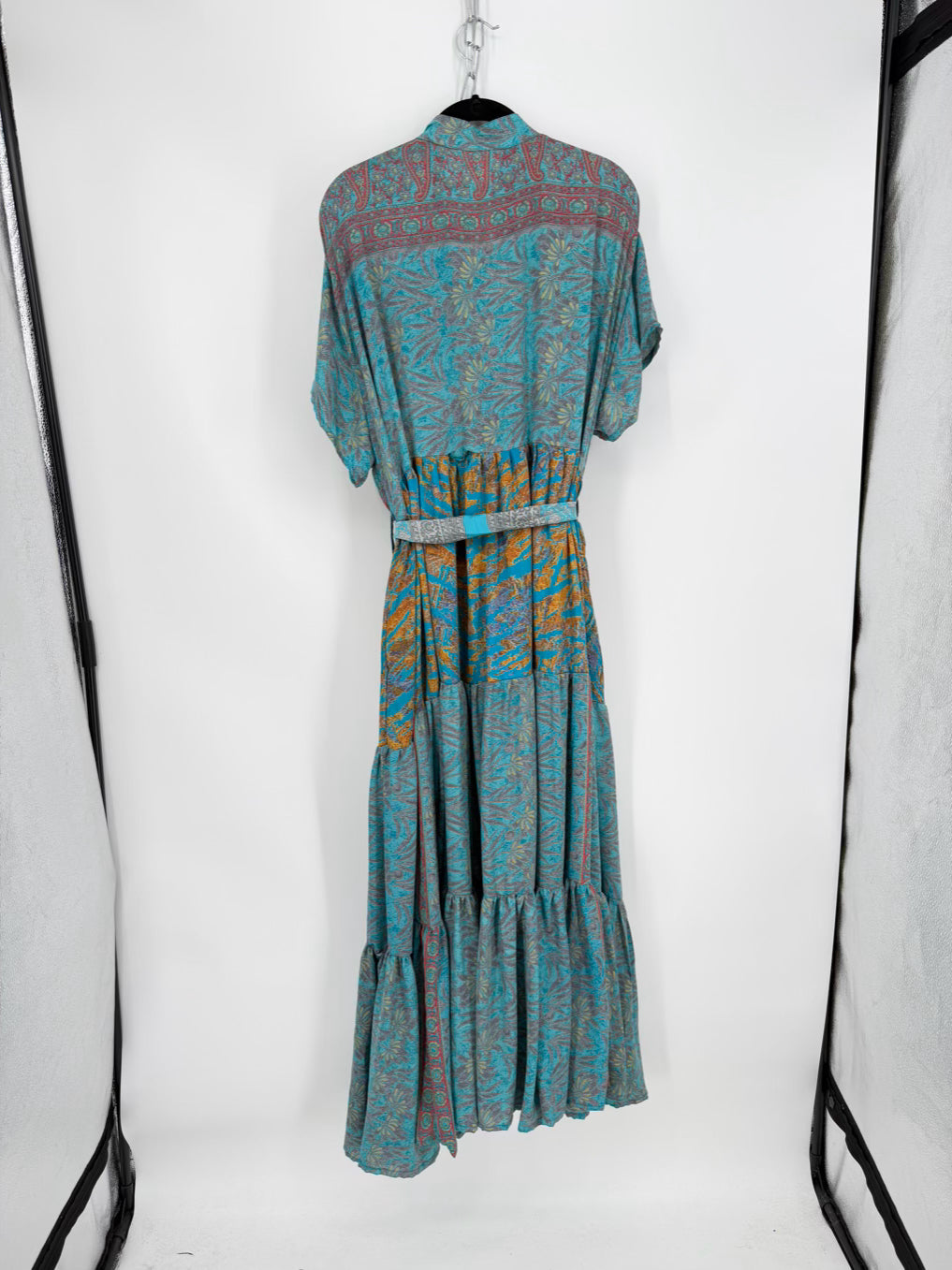 KANTHA BAE Size Wmn's Free Size Turquoise Belted Print Maxi-Dress