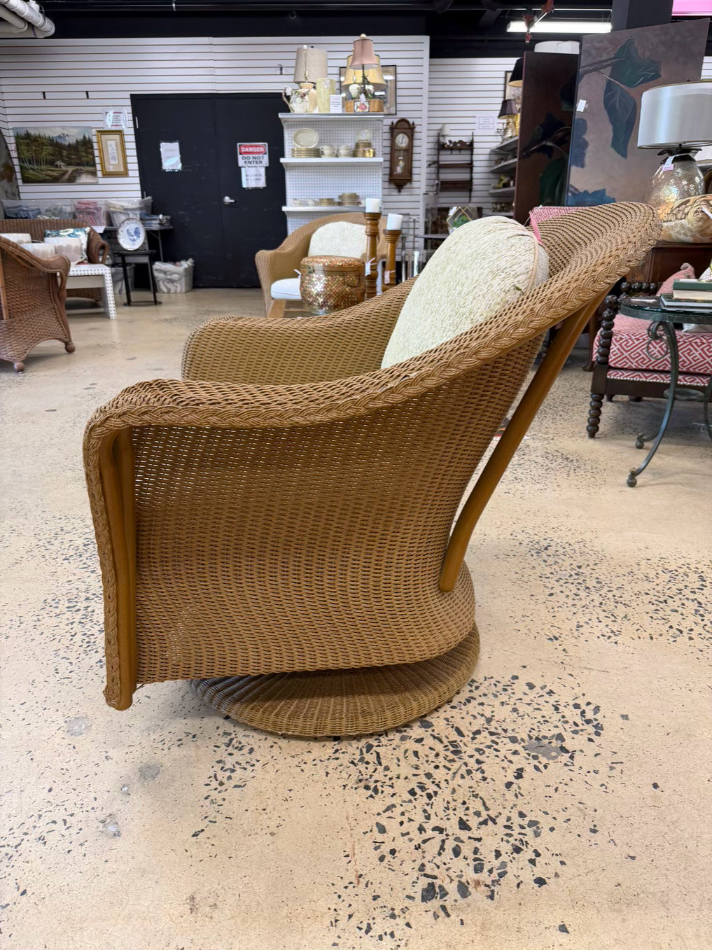 LOYD LOOM Carmel Wicker Pair Swivel Outdoor Chairs w/ Cushions