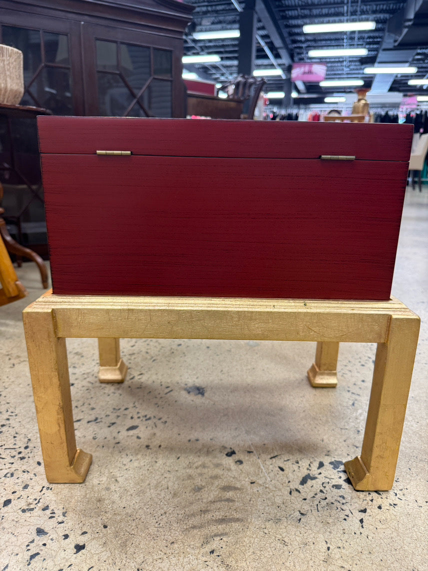 Red Box w/ Brass Mounts on Gold Stand
