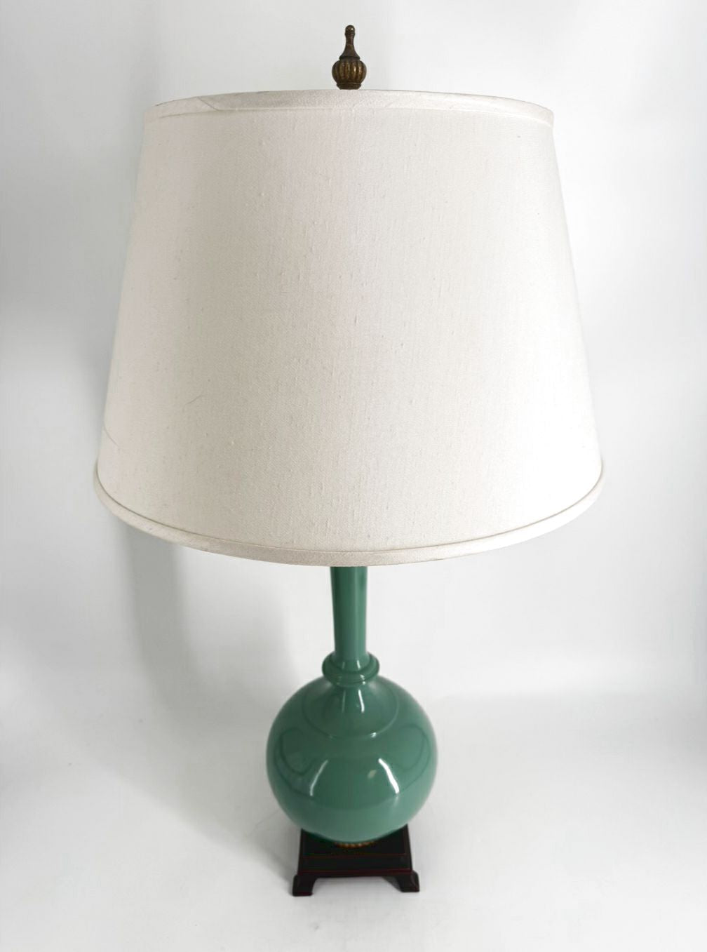 Aqua Lamp w/ Wood & Brass Like Base Detail & Shade