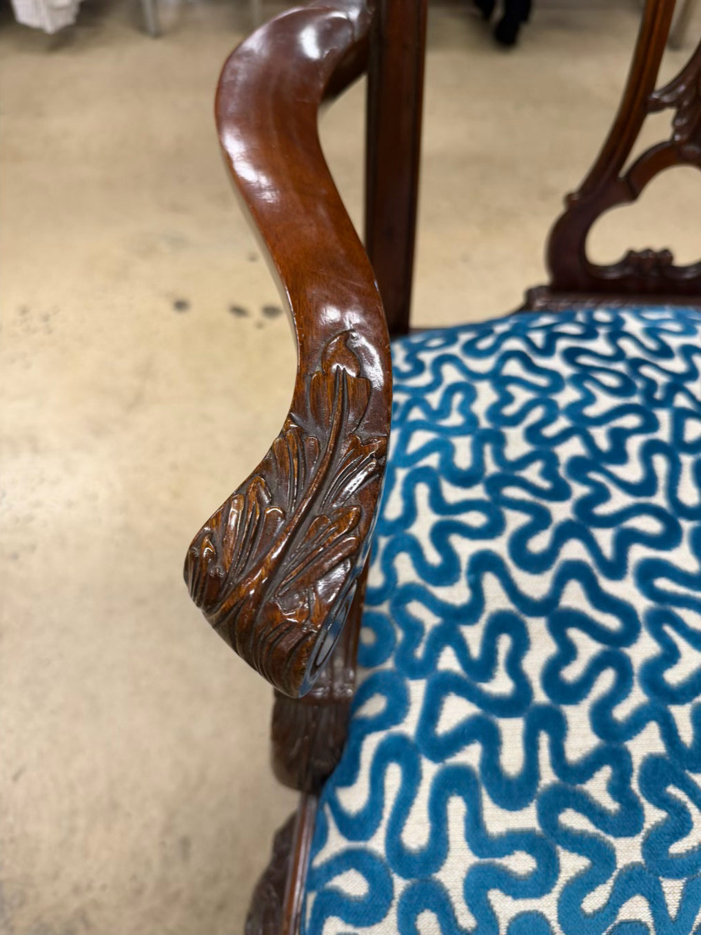 Queen Ann Wood Arm Chair w/ Ball & Claw Feet