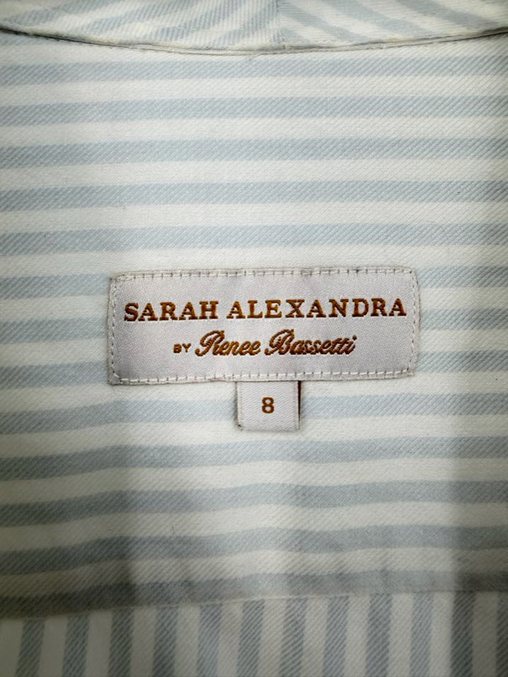 SARAH ALEXANDRA Size 8 White & Grey Stripe Blouse