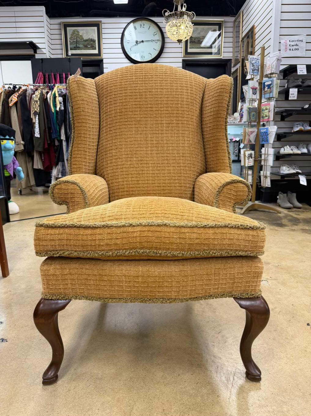 Gold Wing Back Chair w/ Fringe Detail