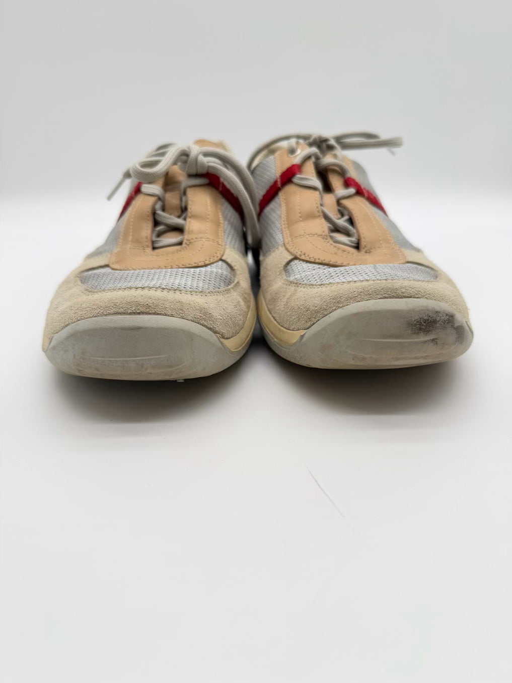 PRADA MENS Size 9.5 Tan & Silver Sneakers