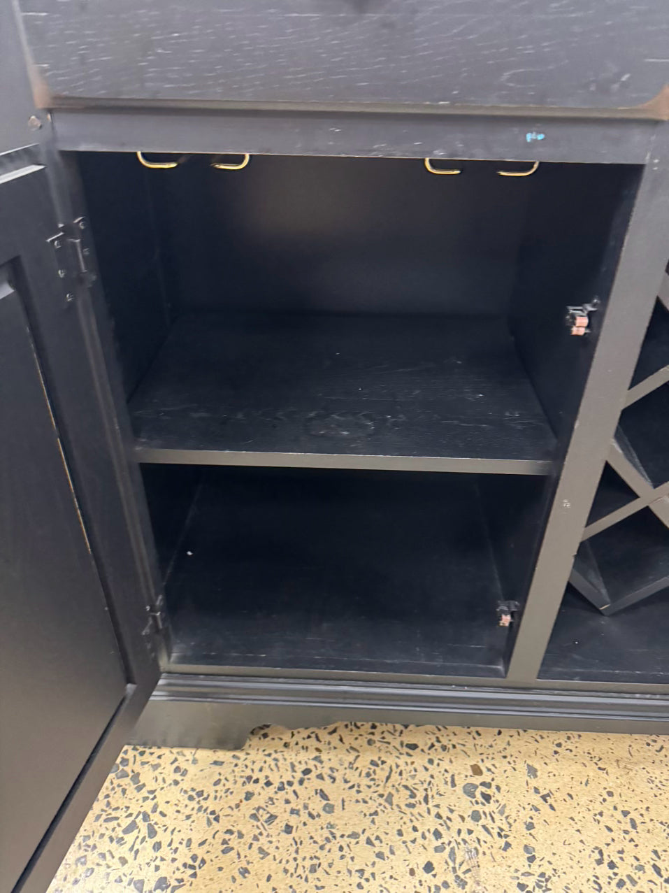 LAURA ASHLEY HOME Black Wood Cabinet w/ Wine Rack