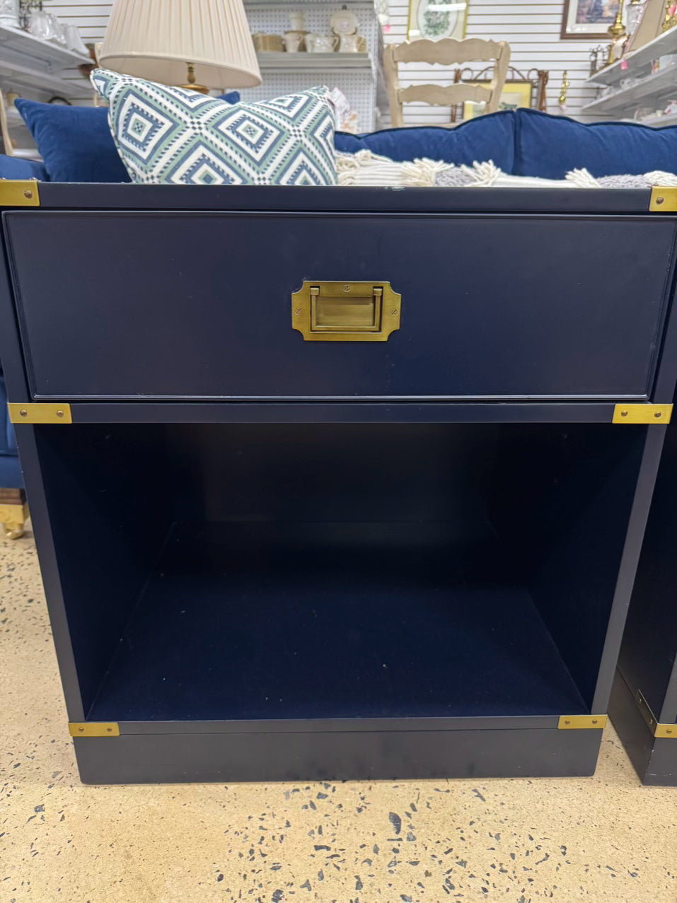 WILLIAMS SONOMA Navy Campaign Pair of End Tables