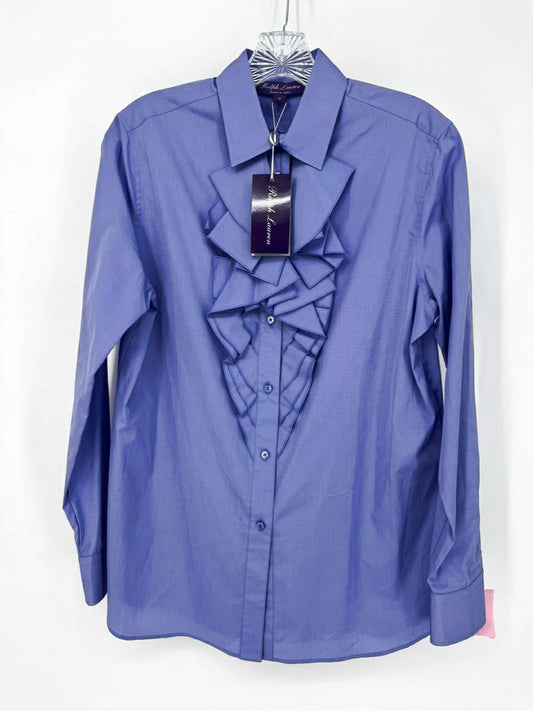 RALPH LAUREN PURPLE LABEL Size 8 Lavender Cotton Ruffle Detail Blouse NWT