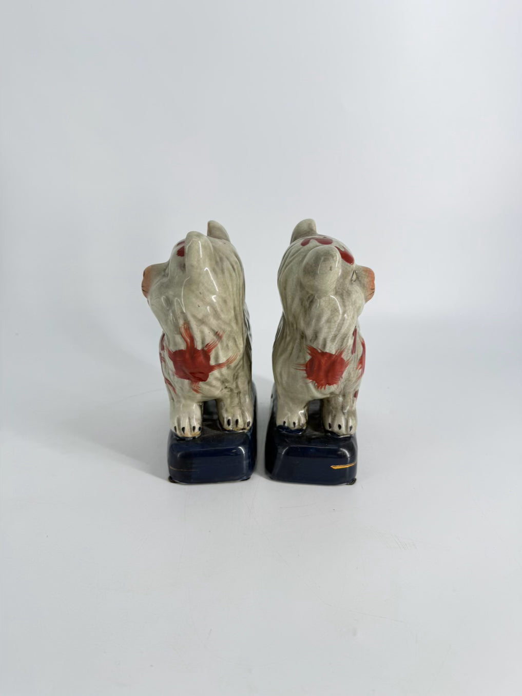 Rust, Cream & Navy Staffordshire Style Porcelain Pair of Cat Figurines