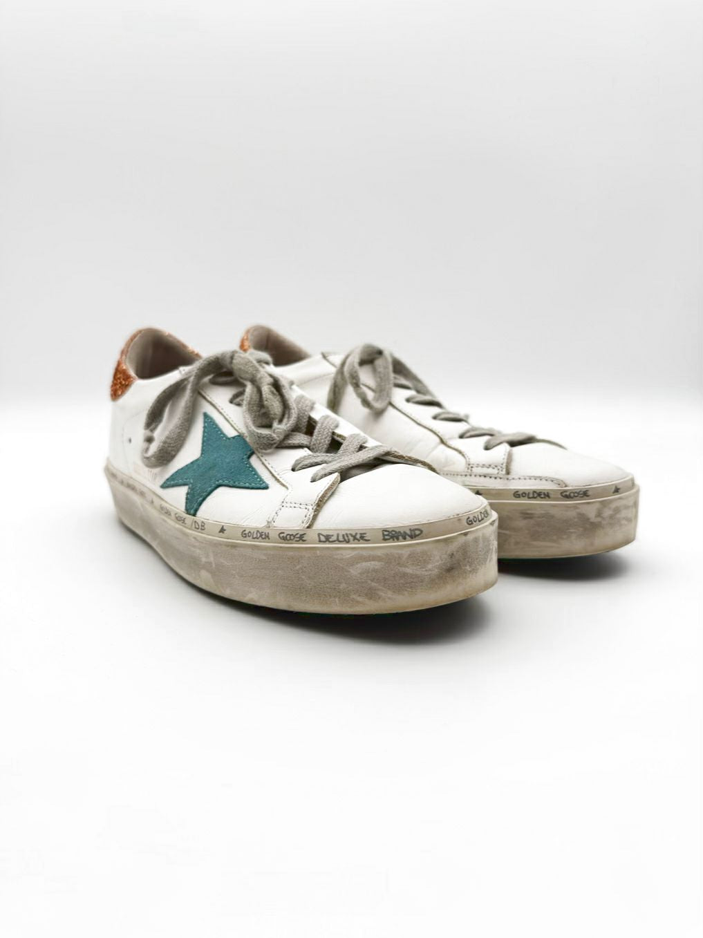GOLDEN GOOSE Size 38 White & Bronze Textile Sneakers
